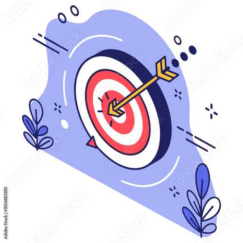 Bullseye target with arrow in center and modern abstract design