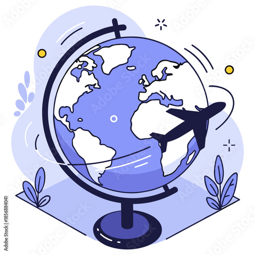 Airplane circles rotating globe - travel concept with earth and flight
