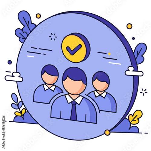 Teamwork concept illustration with three young caucasian males