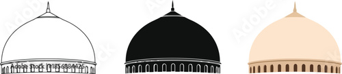 Islamic Mosque Dome in Three styles vector set line art, silhouette and color version For Ramadan, Eid and Islamic design