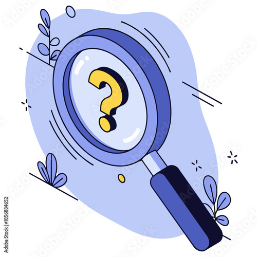 Illustration of magnifying glass with question mark and decorative elements