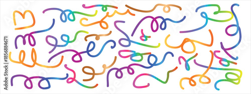 Line shape color gradient, abstract wave 3d element, fluid ribbon rainbow color, spiral dynamic kid doodle, colorful neon gradation fun curve isolated on white background. Bright vector illustration 1