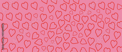 Red love heart seamless pattern illustration. Cute romantic pink hearts background print. Valentine's day holiday backdrop texture, romantic wedding design