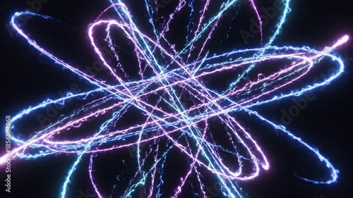 Abstract Light Trails: Intricate light trails dance across a black backdrop, creating a mesmerizing spectacle of swirling energy and vibrant color. The luminous streams evoke a sense of motion.