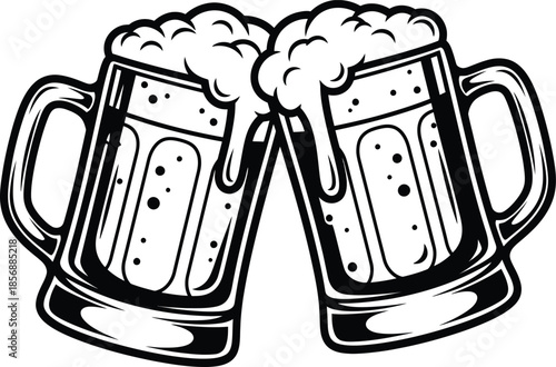 Beer Cheers Silhouette Vector Design for Oktoberfest, Pub and Bar Decoration