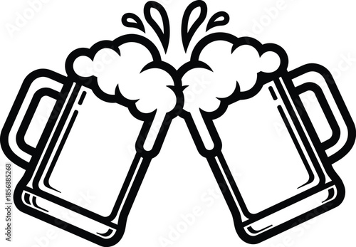 Beer Mugs Clinking Silhouette Vector Illustration for Festive Celebration Design
