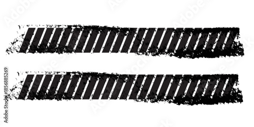 Tire tread marks, wheel textures, tire marks - car racing, motocross, drift, rally, off-road and others. Vector black isolated texture in grunge style with splashes. Black and white monochrome set