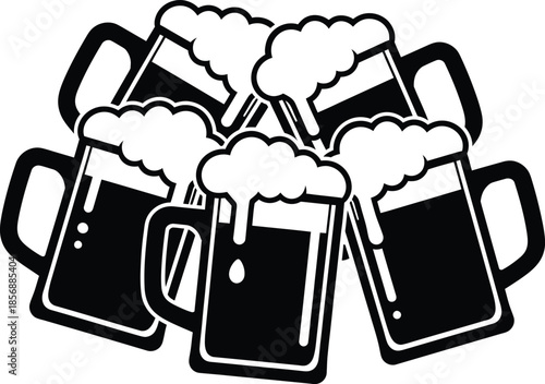 Beer Mug Toasting Silhouette Vector Illustration for Celebration and Social Event Design