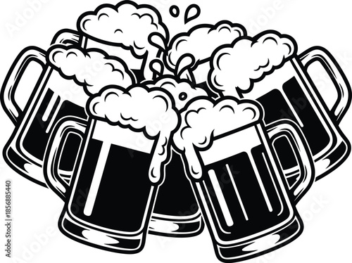 Beer Mugs Toast Silhouette Vector for Oktoberfest, Festival and Beverage Branding