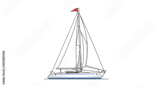 Minimalist Sailboat Illustration: Nautical Adventure, Freedom on the Ocean, Vector Graphic of Yachting, Isolated on transparent background, Ready for Summer Vacation Designs