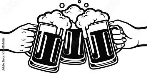 Beer Mug Cheers Silhouette Vector for Pub, Bar and Alcohol Drink Decoration