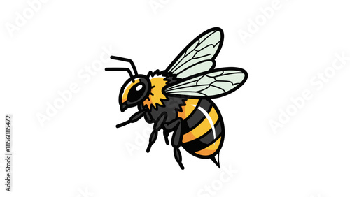 Cartoon Bee Character Vector Illustration: Honeycomb Symbolism, Pollination Concept, Flying Insect Artwork, Detailed Design, Isolated on transparent background.