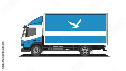 Blue Delivery Truck with Bird Vector Graphic: Eco-Friendly Logistics & Shipping Concept - Express Freight Transport Illustration isolated on transparent background.