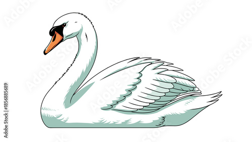 Elegant White Swan Vector Illustration - Graceful Bird Design, Symbol of Love and Beauty, Waterfowl Graphic isolated on transparent background for Valentine's Day.