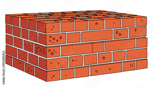 Cartoon Brick Wall Illustration: Strong, Reliable Construction Element in Orange Red Brickwork, Foundation of Success isolated on transparent background.