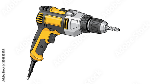 Powerful Electric Drill Vector Illustration: DIY Home Improvement & Construction Tool, Handyman Essential isolated on transparent background for design and advertising