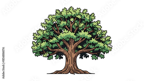 Cartoon Oak Tree Vector Illustration: Woodland Symbolism and Growth, isolated on transparent background. Forest Asset for Ecological Designs and Infographics.