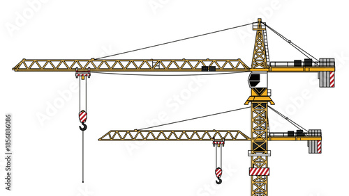 Yellow Construction Crane Vector Illustration: Modern Industrial Equipment for Building Projects, Heavy Lifting Machinery, isolated on transparent background