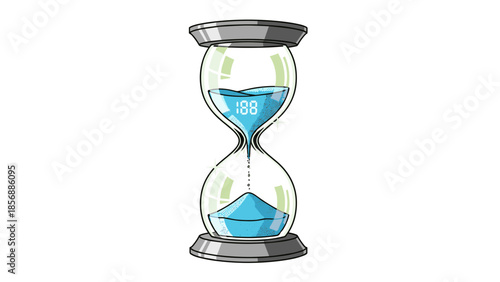 Cartoon Sand Timer with Countdown, Passing Time, Deadline Pressure – Hourglass with Digital Display Isolated on Transparent Background. Stock Vector.