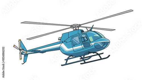Rescue Helicopter Vector Illustration: Cartoon Blue Aircraft, Aerial Transportation for Emergency Services, Flight Vehicle Design Element isolated on transparent background