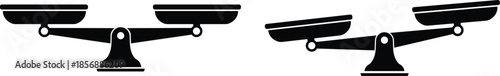 Set of Justice Scales Icons.  Black Silhouette Weighing Balance Symbols for Law, Equality, Legal Systems, and Comparison