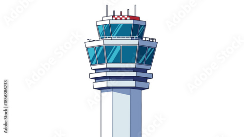 Airport Control Tower Vector Illustration - Aviation Safety and Air Traffic Control. Professional Transportation Management Artwork, Isolated on transparent background.