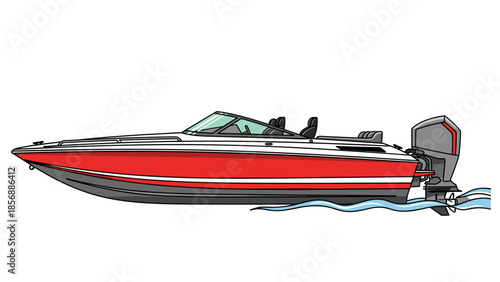 Modern Red Speedboat Vector Illustration: Summer Vacation Icon, Adventure Symbol, Boating Lifestyle Graphic, Nautical Design, Isolated on transparent background.
