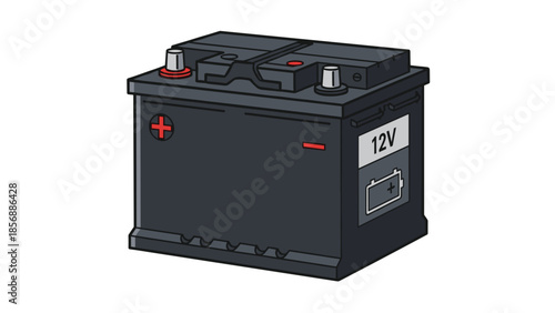 Car Battery Power: 12 Volt Automotive Energy Solution, Vehicle Electrical System Component, Auto Part Replacement, Isolated on transparent background for easy integration.