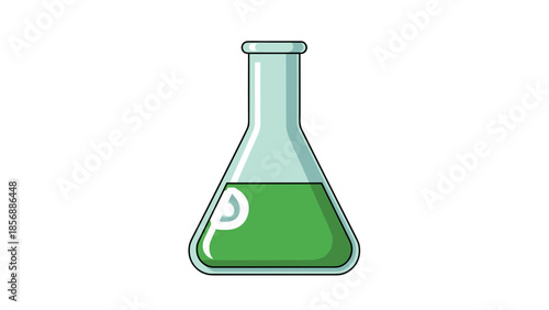 Green Liquid in Erlenmeyer Flask Vector: Science Experiment, Chemical Reaction Concept, Isolated on Transparent Background for Lab Research and Scientific Illustration