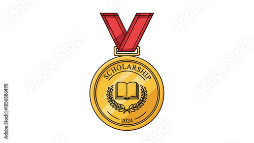 Scholarship Award Medal Vector, Golden Icon Illustration for 2024 Graduates & Academic Excellence, Isolated on transparent background, Symbol of Achievement and Educational Success