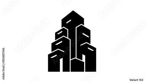 Black and White City Skyline Silhouette Icon.