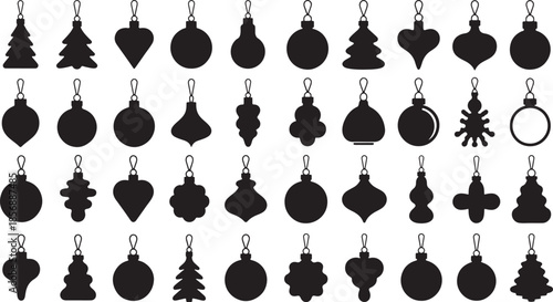 Christmas tree and bauble ornaments for decoration and celebration  hanging shapes