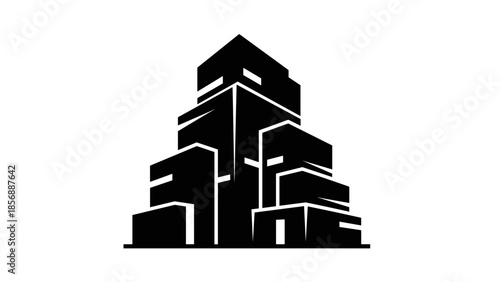 Geometric Black Building Silhouette Illustration 1.