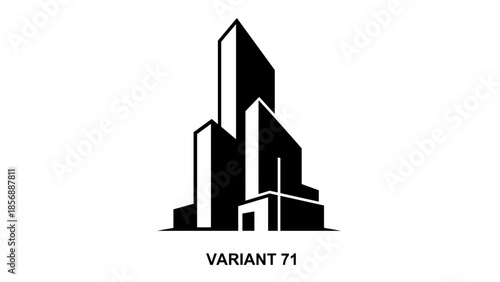 Modern City Skyline Black White Illustration.