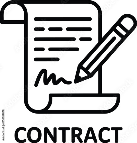 Contract signature with pencil icon illustration