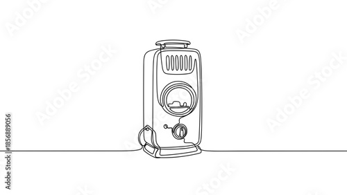 Vintage gas heater in minimalist line art style on white background  