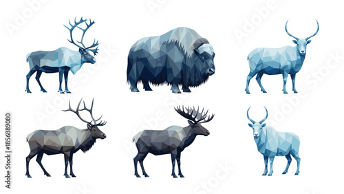 Geometric wildlife: low poly arctic animals collection