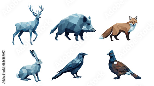 Geometric wildlife collection: low poly forest animals compilation