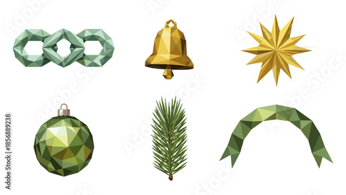 Geometric festive elements: low poly christmas decor