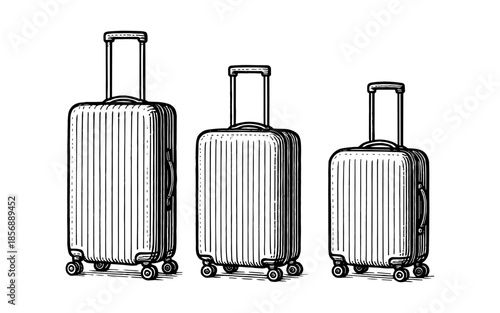 Hand drawn style luggage set with telescopic handles and wheels for travel