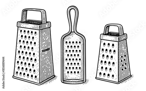 Hand drawn kitchen graters set in vintage style