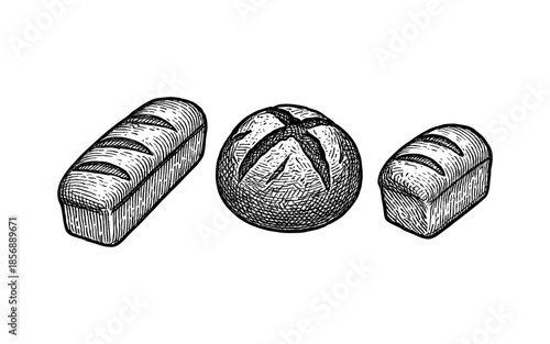 Hand drawn rustic bread collection with loaves and round bread