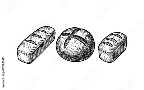 Hand-drawn artisan bread selection: loaf and round bread variations
