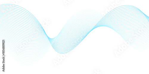 Modern abstract blue and cyan flowing wave line background with smooth gradient motion, showcasing curved linear frequency patterns on black for digital technology and business design use.
