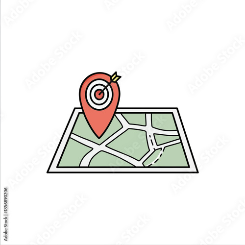 Map with target pinpointed location and arrow hitting bullseye