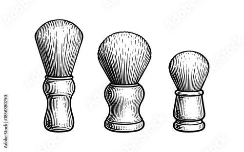 Vintage shaving brushes set with engraved style for antique grooming concepts and barbershop decor