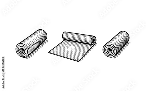 Vintage style yoga mats: classic hand-drawn rolled and unrolled designs