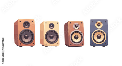 Four different cartoon style speakers arranged in a row on a white background
