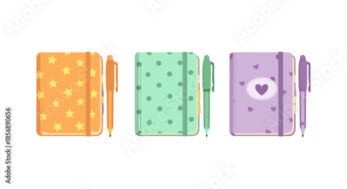 Three cute patterned notebooks with pens, perfect for journaling and planning