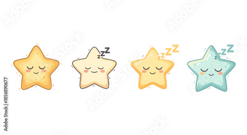Cute cartoon stars sleeping peacefully with zzz symbols above their heads